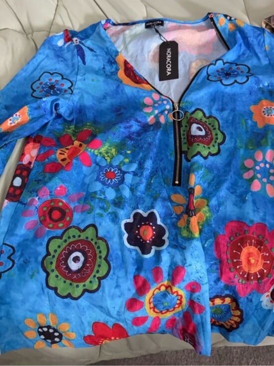 Other - #0036 - Nora Cora Bright Blue Floral Zip-Front Swimsuit Coverup XL - NWT